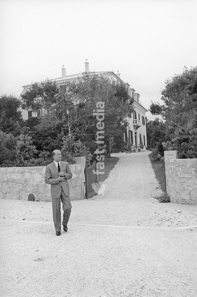The last King of Italy Umberto II (Umberto Nicola Tommaso Giovanni Maria di Savoia) walking outside the villa where he spends his exile. Cascais, 1960s
