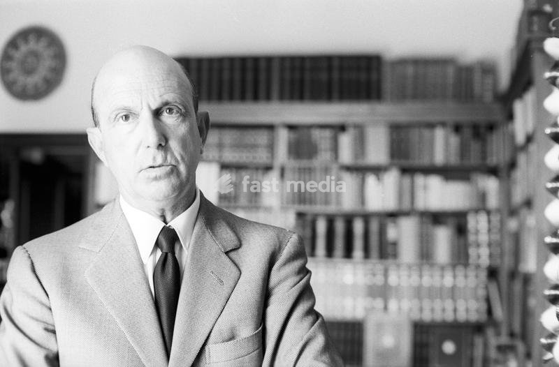 The last King of Italy Umberto II (Umberto Nicola Tommaso Giovanni Maria di Savoia) is in the study of the villa where he spends his exile. Cascais, 1960s