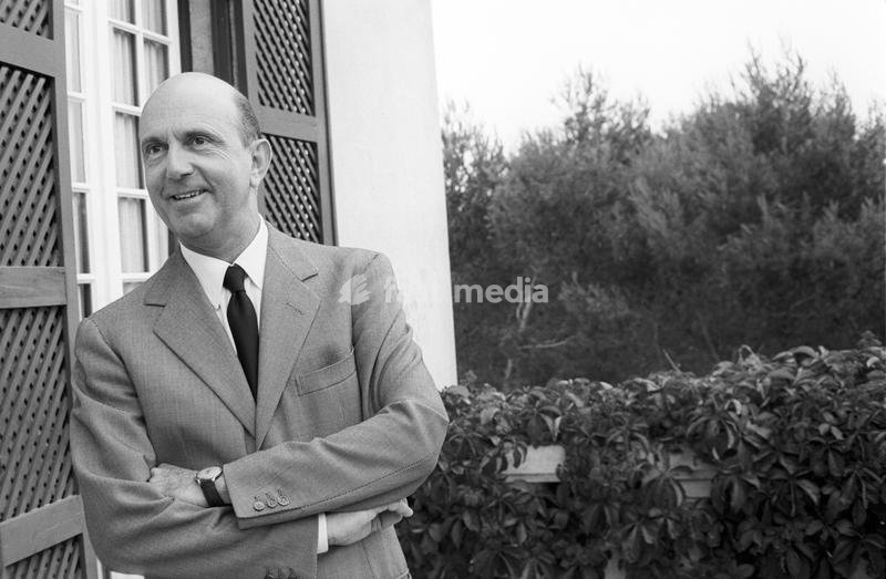 The last King of Italy Umberto II (Umberto Nicola Tommaso Giovanni Maria di Savoia) smiling on the balcony of the villa where he spends his exile. Cascais, 1960s