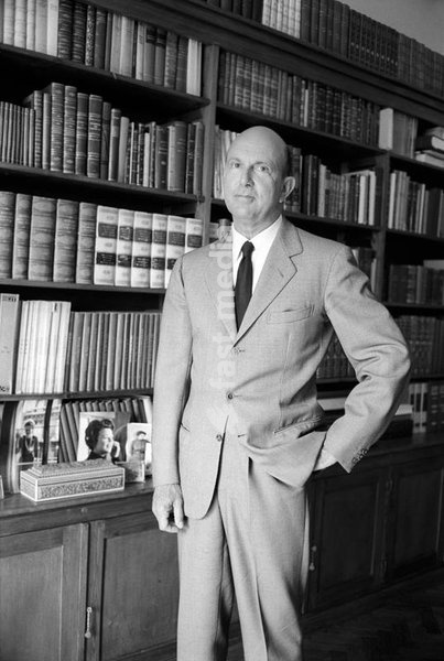 The last King of Italy Umberto II (Umberto Nicola Tommaso Giovanni Maria di Savoia) is in the study of the villa where he spends his exile. Cascais, 1960s