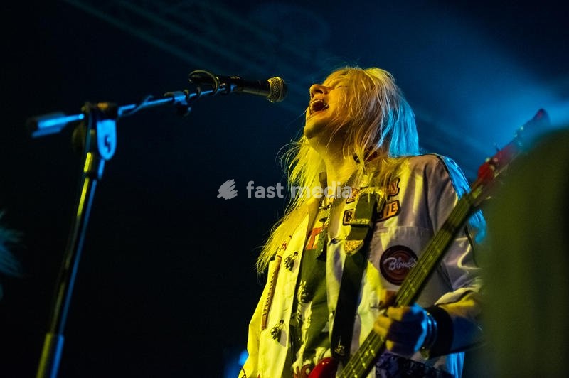 The Swedish sleaze metal band Crashdiet performs on the stage of the Factory in Milan. Milan (Italy), May 17th, 2013