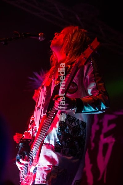 The Swedish sleaze metal band Crashdiet performs on the stage of the Factory in Milan. Milan (Italy), May 17th, 2013