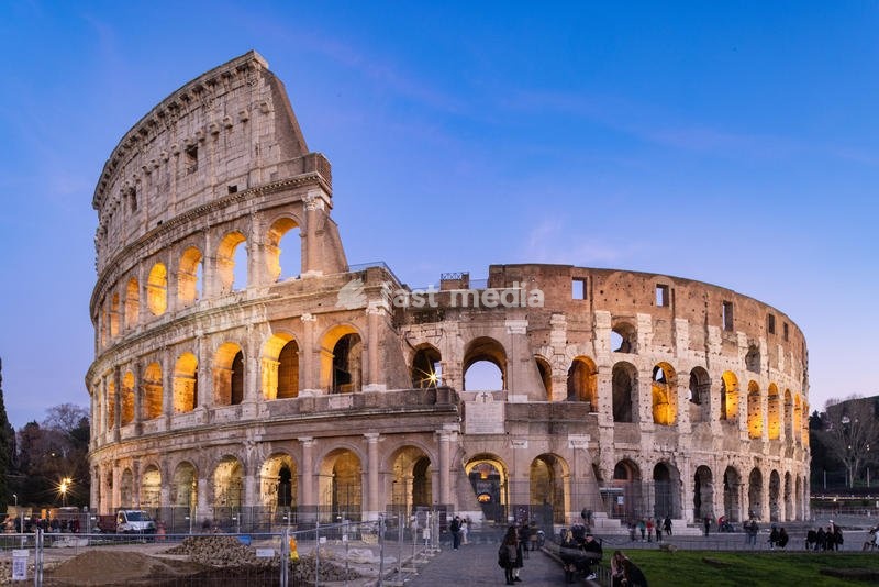 View of the exterior of the Flavian amphitheater - Colosseum. Rome (Italy), December 31st, 2021 SPECIAL FEE - CONTACT US FOR NOT EDITORIAL USAGE