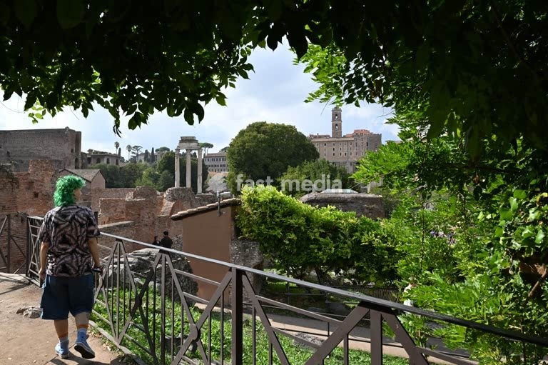 - The Roman Forum (Italian: Foro Romano, Forum Romain). Left: The three columns of the Temple of Castor and Pollux (Dioscuri, Dioscures). Right: The capitol. - Rome, Italy (2024)