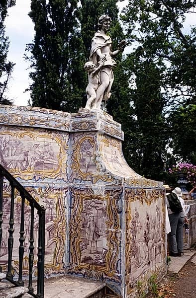 Azulejos, traditional Portuguese tiles, gardens in the National Palace of Queluz, Sintra, near Lisbon, Portugal, Europe