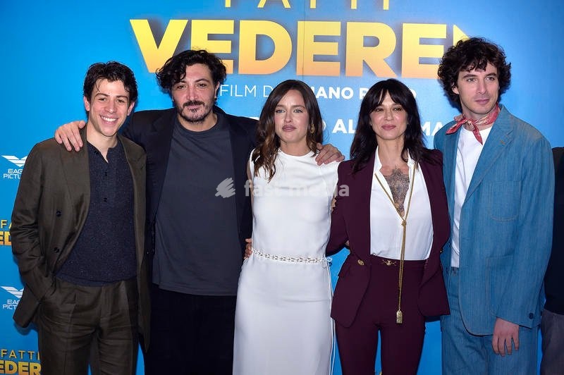 Italian actor Francesco Centorame, Italian director Tiziano Russo, Italian actress Matilde Gioli, Italian actress, director, musician and singer Asia Argento, Italian actor Pierpaolo Spollon and Italian film producer Roberto Proia attends Fatti Vedere Photocall at Cinema Barberini. Rome (Italy),…