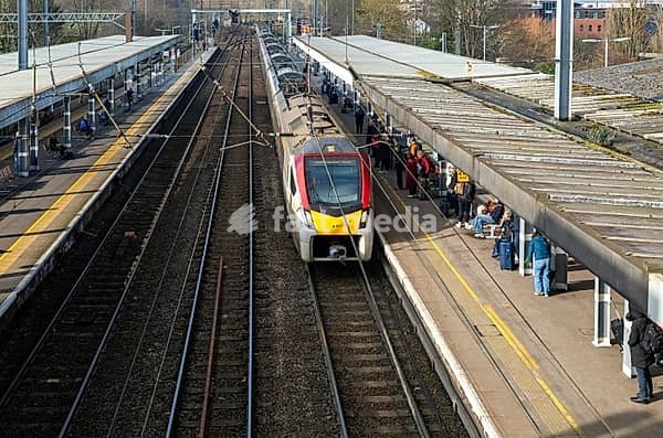Greater Anglia, British Rail Class Stadler 755 bi-modal multiple unit passenger train arriving at Ipswich railway station, Suffolk, England, UK