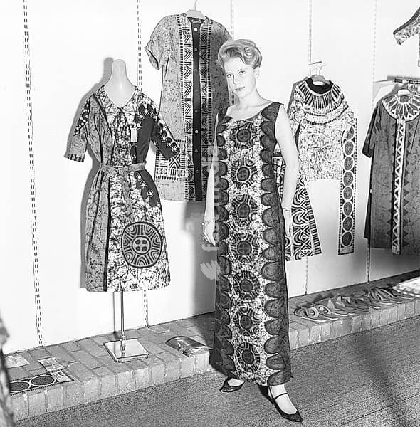 In the 1960s. A fashion model in a typical 1960s batik dress. 1964 ref BV53-2