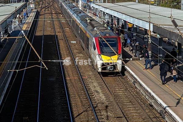 Greater Anglia, British Rail Class Stadler 755 bi-modal multiple unit passenger train arriving at Ipswich railway station, Suffolk, England, UK
