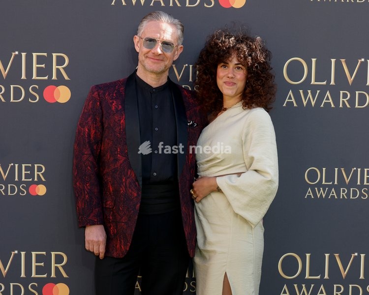 Martin Freeman and Rachel Benaissa attending the Olivier Awards 2025 at the Royal Albert Hall in South Kensington, London, United Kingdom