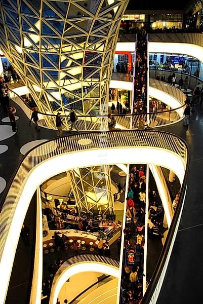 Escalator in MyZeil, modern shopping centre on the Zeil, PalaisQuartier, Palais Quartier, FrankfurtHochVier, Frankfurt Hoch Vier, Frankfurt am Main, Hesse, Germany, Europe